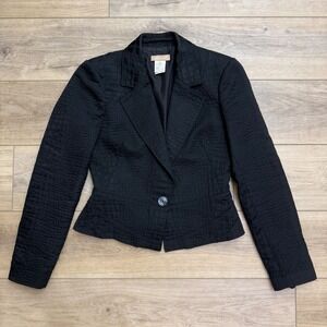 Vintage Luca Luca Black Alligator Texture Brocade Blazer Edgy Designer Italy 44‎